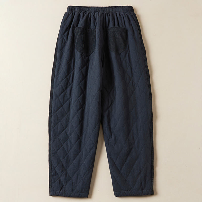 Buddha Stonesダイヤモンドキルティングデザイン サーマルフリース裏地 レディース ハーレム コットンパンツ ポケット付き - image 2