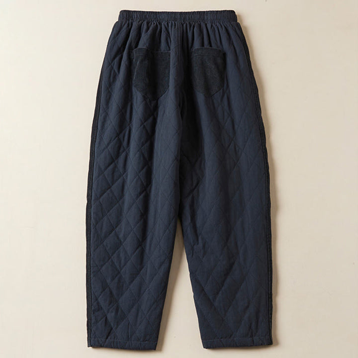 Buddha Stonesダイヤモンドキルティングデザイン サーマルフリース裏地 レディース ハーレム コットンパンツ ポケット付き - image 2