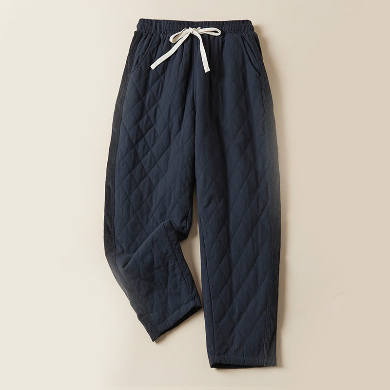 Buddha Stonesダイヤモンドキルティングデザイン サーマル レディース ハーレム コットンパンツ ポケット付き - ミッドナイトブルー - US8-10，UK/AU12-14，EU40-42 (2XL) - image 0