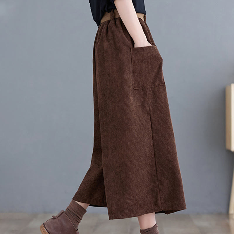 Buddha Stonesレトロ レディース ワイドレッグ 7-8丈 コーデュロイ コットンパンツ ポケット付き ベルト付き - image 19