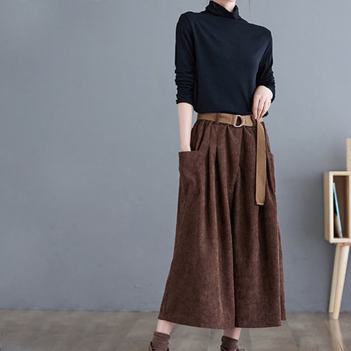 Buddha Stonesレトロ レディース ワイドレッグ 7-8丈 コーデュロイ コットンパンツ ポケット付き ベルト付き - image 22