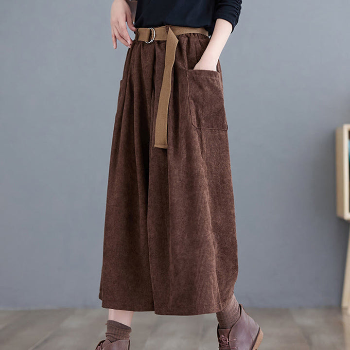 Buddha Stonesレトロ レディース ワイドレッグ 7-8丈 コーデュロイ コットンパンツ ポケット付き ベルト付き - image 18