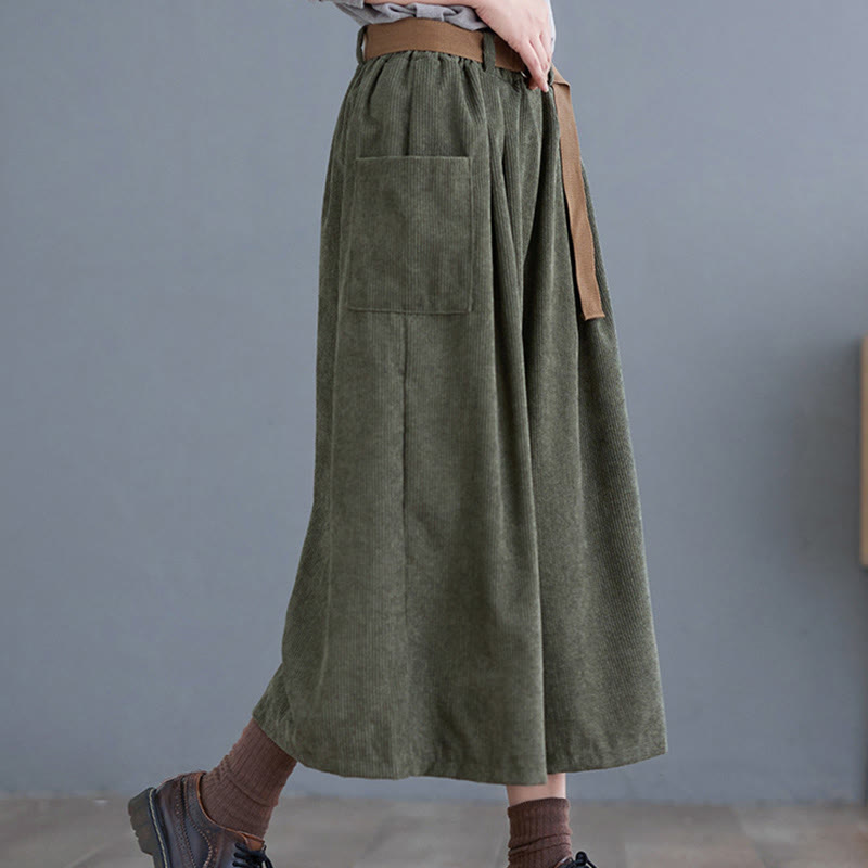 Buddha Stonesレトロ レディース ワイドレッグ 7-8丈 コーデュロイパンツ ポケット付き ベルト付き - image 12