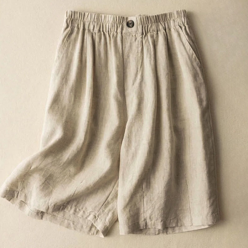 Buddha Stones夏 カジュアル 無地 ジッパーボタン コットンリネン レディース ショートパンツ ポケット付き - ベージュ - US8-10、 UK/AU12-14、EU40-42 (3XL) - image 6