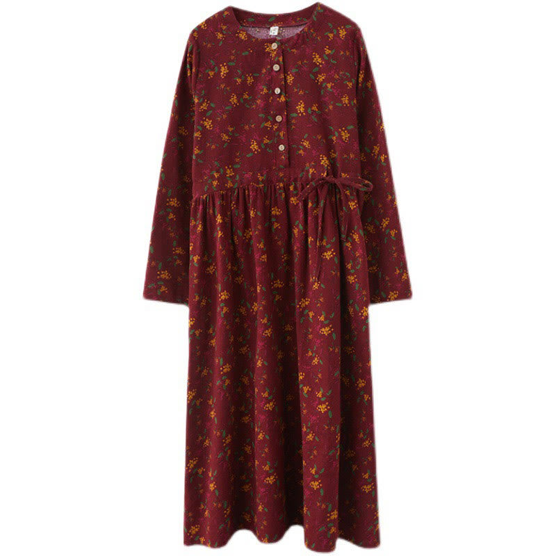 Buddha Stonesエスニックプリント花柄長袖ボタンデザインポケット付きミディドレス - image 20
