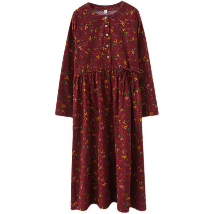 Buddha Stonesエスニックプリント花柄長袖ボタンデザインポケット付きミディドレス - image 20