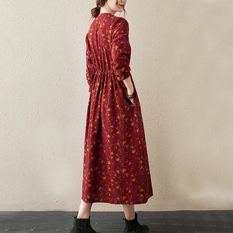 Buddha Stonesエスニックプリント花柄長袖ボタンデザインポケット付きミディドレス - image 13