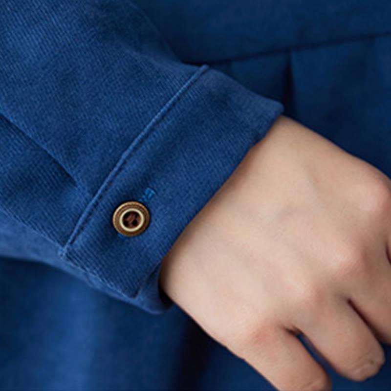 Buddha Stonesの無地ボタンデザイン サーマルコットンリネン 長袖ミディドレス ポケット付き - image 17