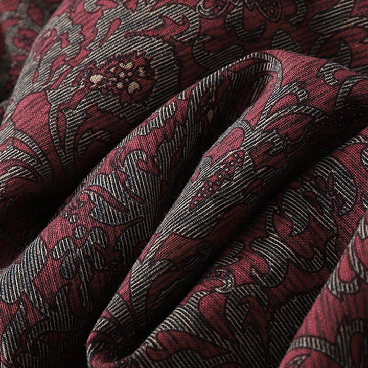 Buddha Stonesブラウンプリント 花柄 ラペル コットンリネン 長袖 ミディドレス ポケット付き - image 8