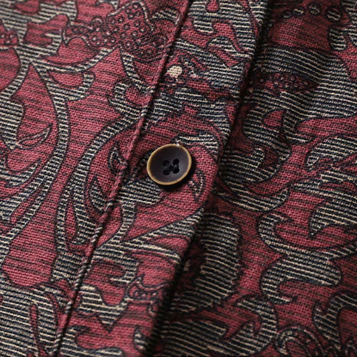 Buddha Stonesブラウンプリント 花柄 ラペル コットンリネン 長袖 ミディドレス ポケット付き - image 6