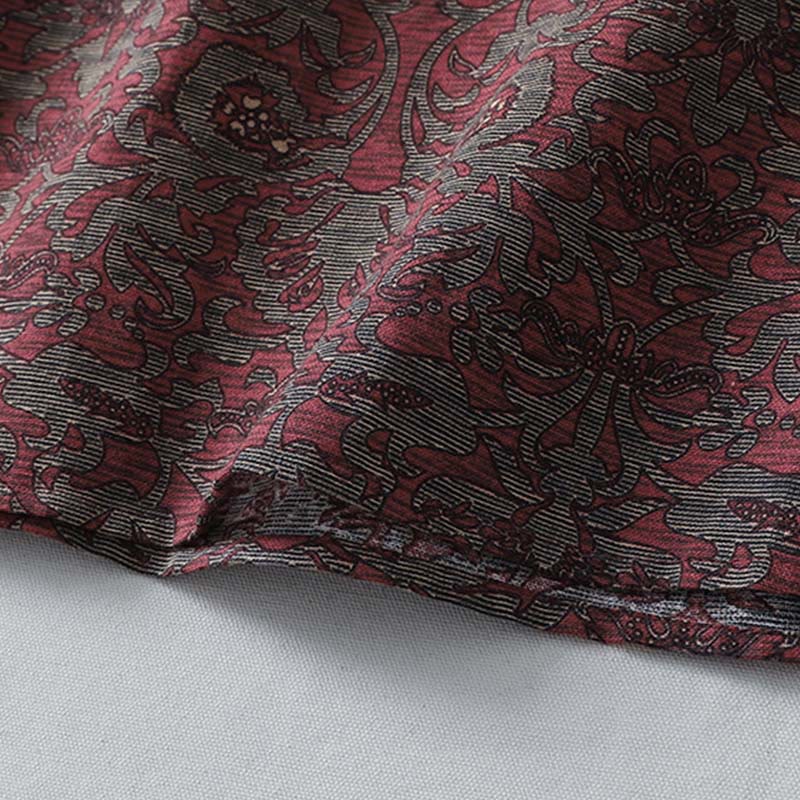 Buddha Stonesブラウンプリント 花柄 ラペル コットンリネン 長袖 ミディドレス ポケット付き - image 10