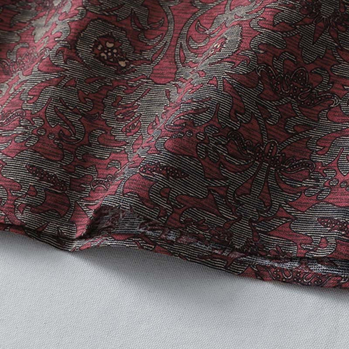 Buddha Stonesブラウンプリント 花柄 ラペル コットンリネン 長袖 ミディドレス ポケット付き - image 10