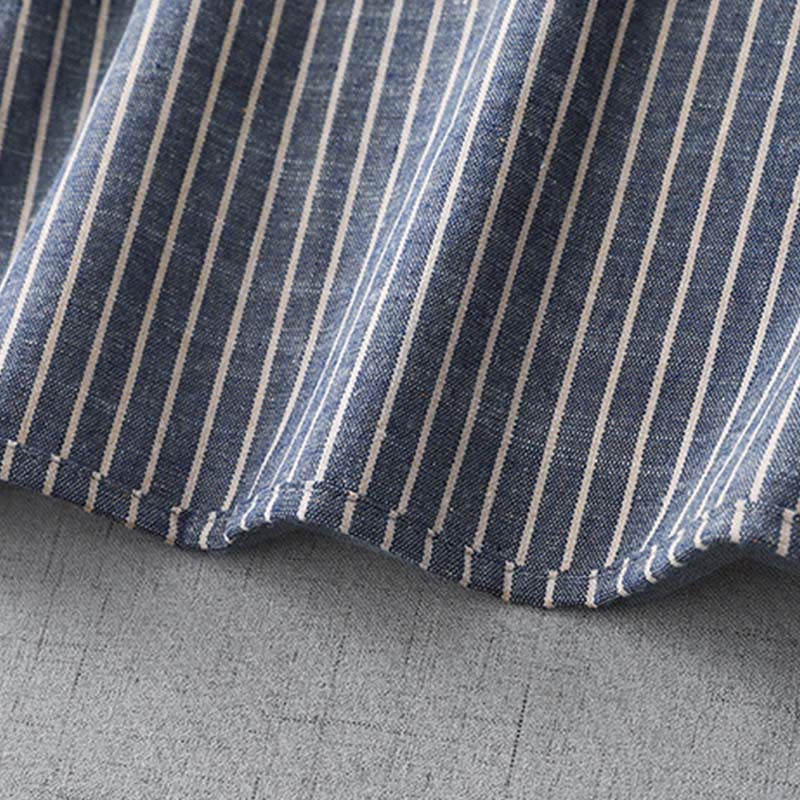 Buddha Stones LightSteelBlue ホワイトストライプ 長袖 ラペル コットンリネン ミディドレス ポケット付き - image 9