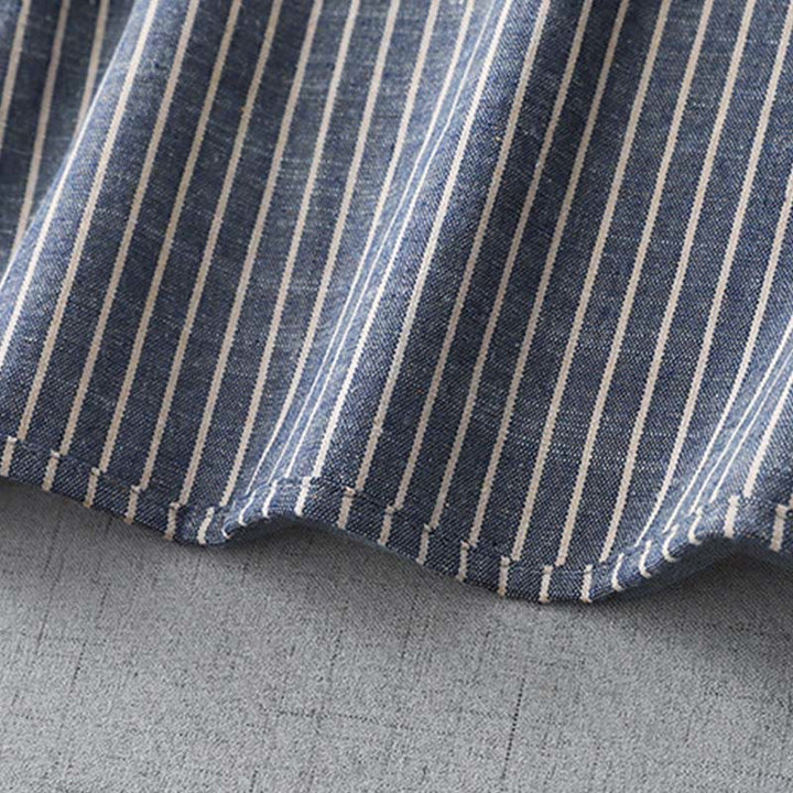 Buddha Stones LightSteelBlue ホワイトストライプ 長袖 ラペル コットンリネン ミディドレス ポケット付き - image 9