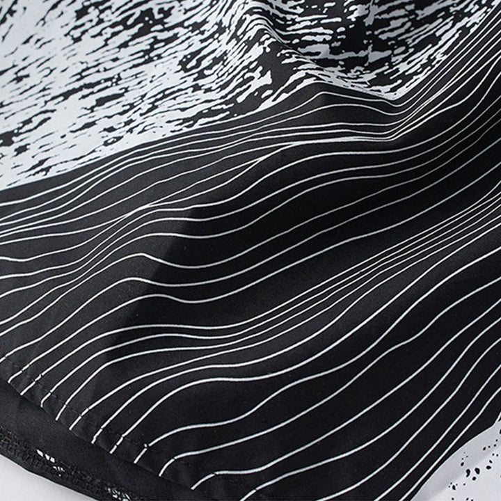 Buddha Stonesプリントの不規則なラインが特徴的な長袖レースアップラペルコットンミディドレス（ポケット付き） - image 8