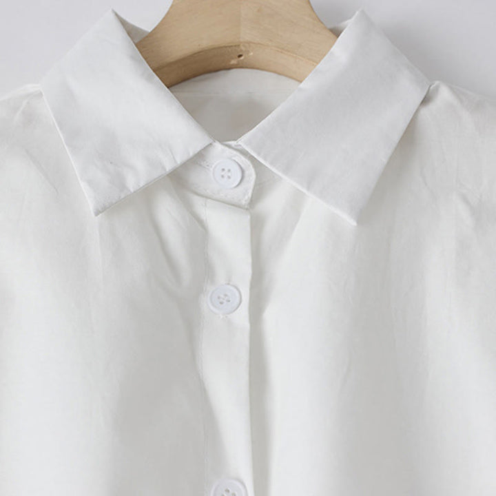 Buddha Stonesプリントの不規則なラインが特徴的な長袖レースアップラペルコットンミディドレス（ポケット付き） - image 11