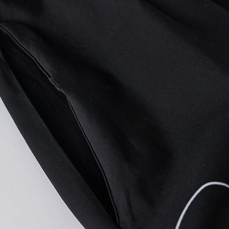 Buddha Stonesプリントの不規則なラインが特徴的な長袖レースアップラペルコットンミディドレス（ポケット付き） - image 5