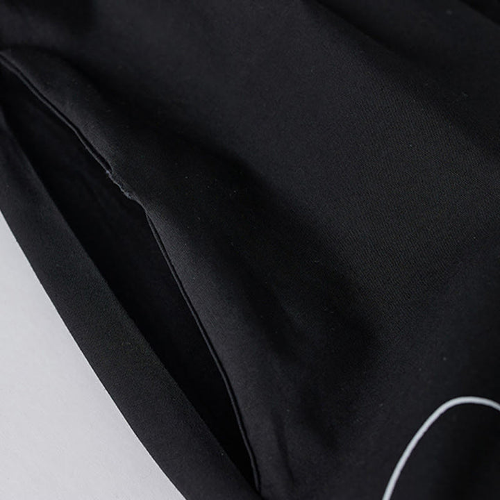 Buddha Stonesプリントの不規則なラインが特徴的な長袖レースアップラペルコットンミディドレス（ポケット付き） - image 5