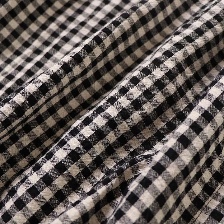 Buddha Stones長袖 チェック柄 シンプルボタン フリルデザイン コットンリネン ミディドレス ポケット付き - image 16