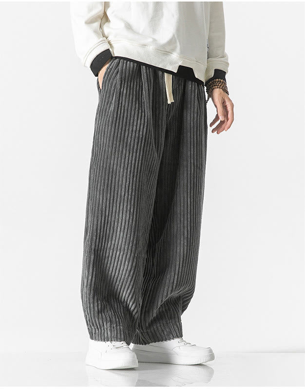 Buddha Stonesレトロ 冬 無地 メンズ ドローストリング コーデュロイ ハーレムパンツ ポケット付き - image 5