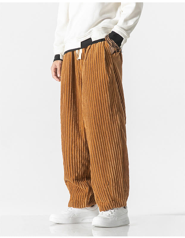 Buddha Stonesレトロ 冬 無地 メンズ ドローストリング コーデュロイ ハーレムパンツ ポケット付き - image 11