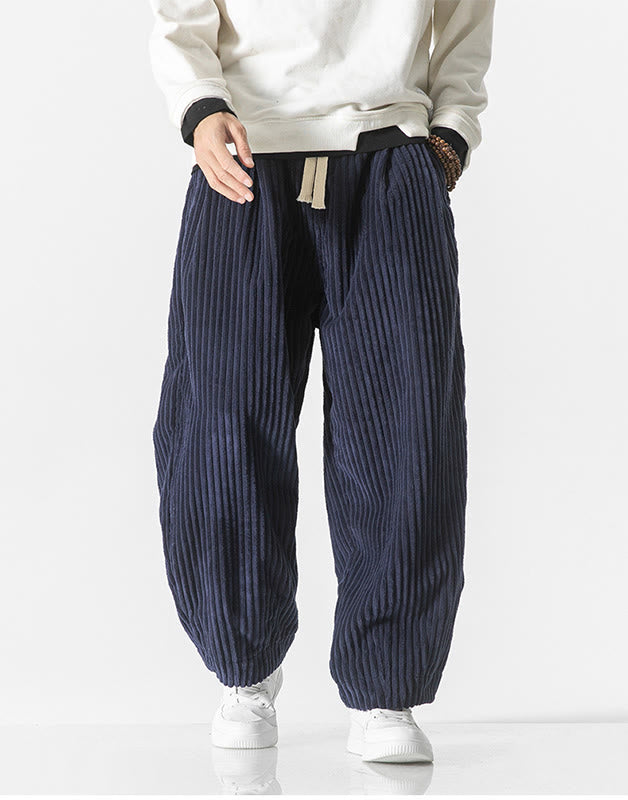 Buddha Stonesレトロ 冬 無地 メンズ ドローストリング コーデュロイ ハーレムパンツ ポケット付き - image 24