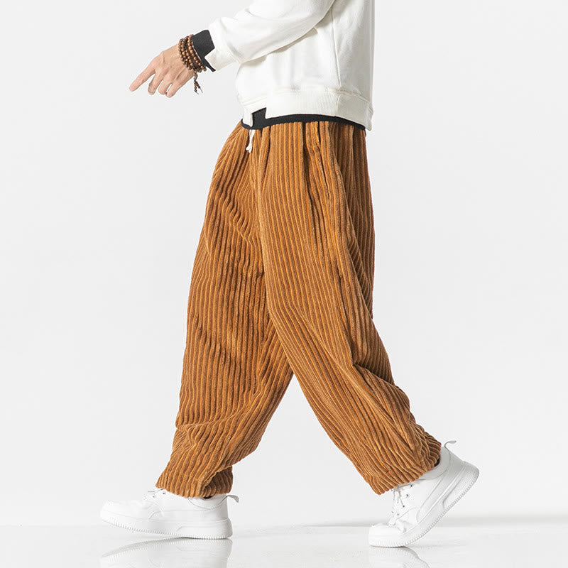 Buddha Stonesレトロ 冬 無地 メンズ ドローストリング コーデュロイ ハーレムパンツ ポケット付き - image 15