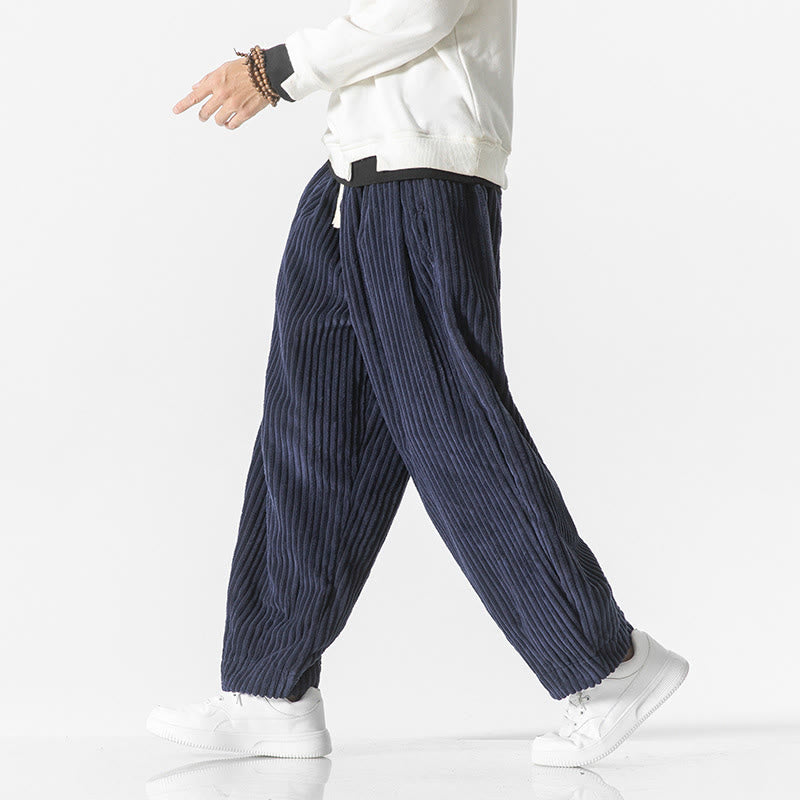Buddha Stonesレトロ 冬 無地 メンズ ドローストリング コーデュロイ ハーレムパンツ ポケット付き - image 21