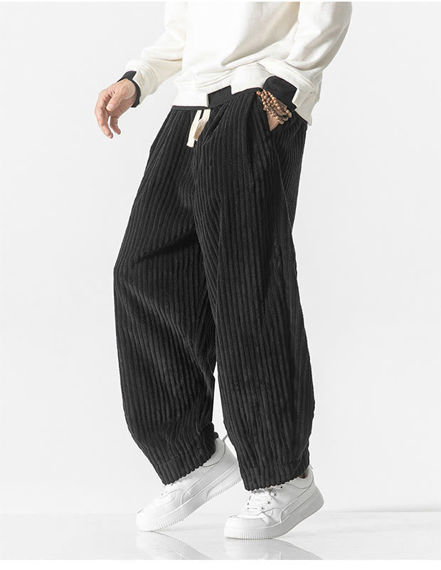 Buddha Stonesレトロ 冬 無地 メンズ ドローストリング コーデュロイ ハーレムパンツ ポケット付き - image 18