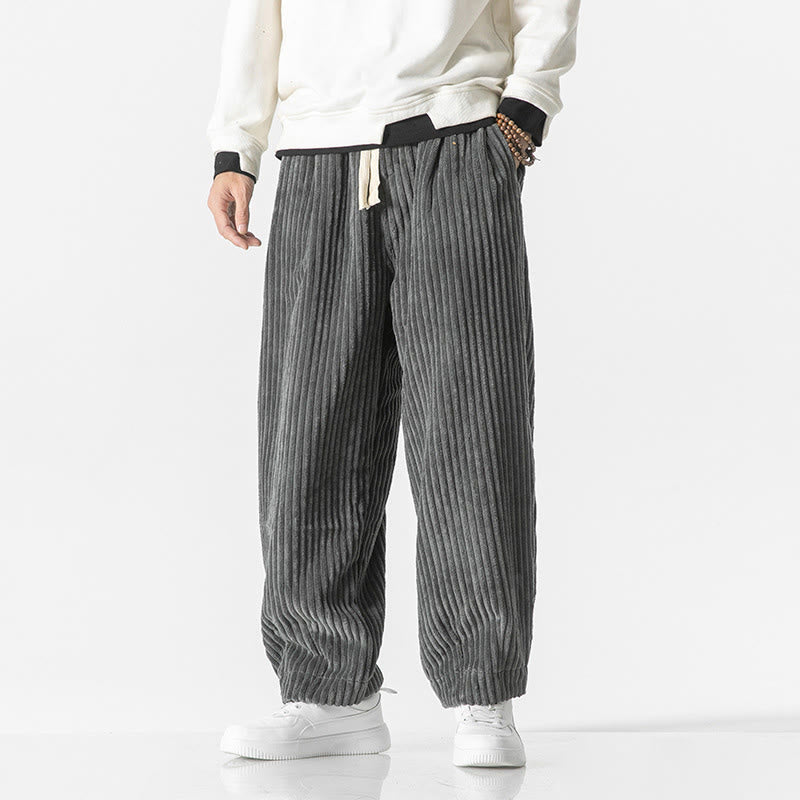 Buddha Stonesレトロ 冬 無地 メンズ ドローストリング コーデュロイ ハーレムパンツ ポケット付き - グレー - US/UK/AU46、 EU56 (5XL) - image 1