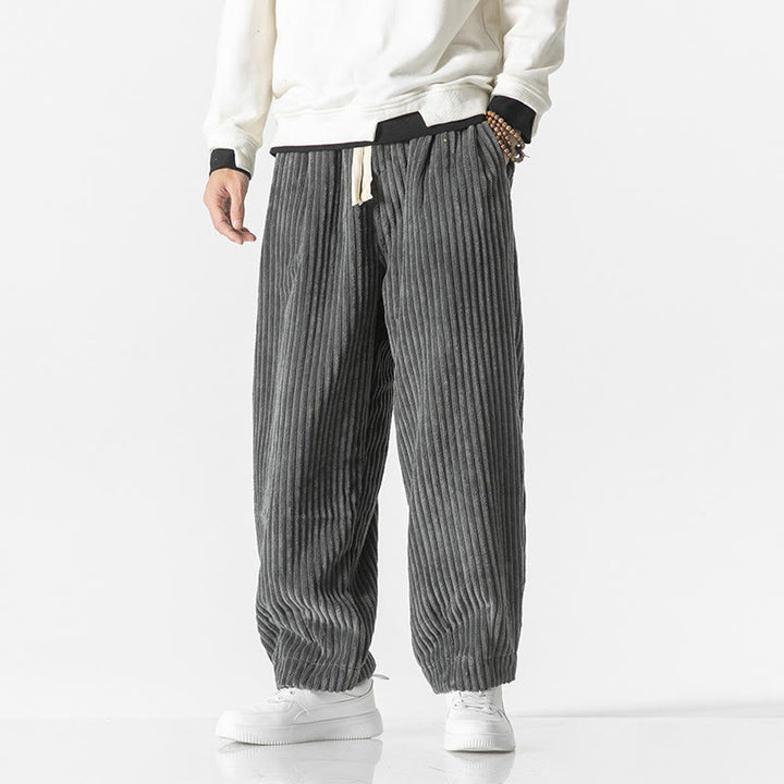 Buddha Stonesレトロ 冬 無地 メンズ ドローストリング コーデュロイ ハーレムパンツ ポケット付き - グレー - US/UK/AU46、 EU56 (5XL) - image 1