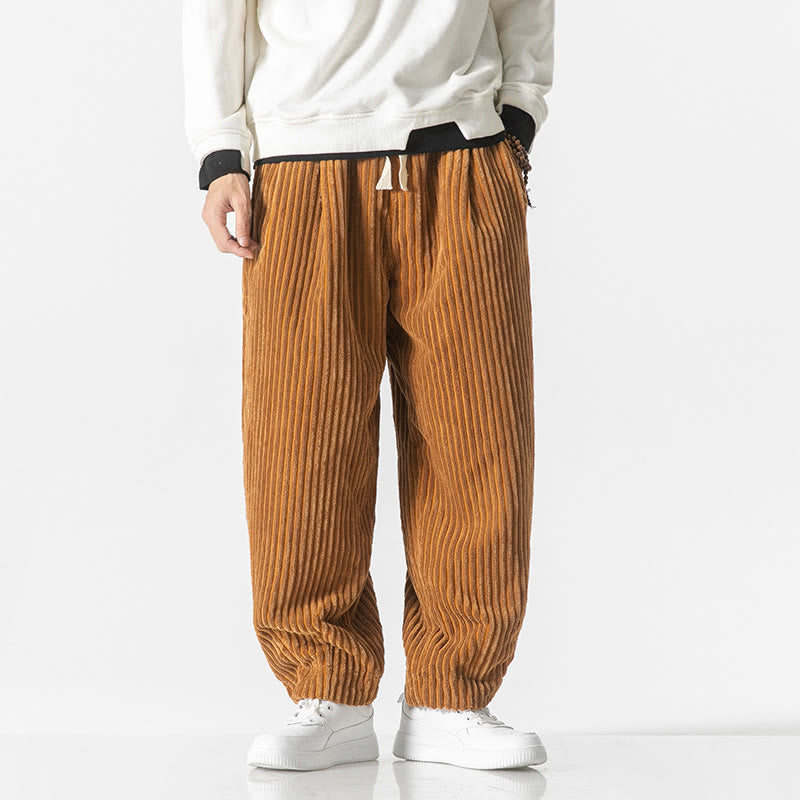 Buddha Stonesレトロ 冬 無地 メンズ ドローストリング コーデュロイ ハーレムパンツ ポケット付き - ゴールデンロッド - US/UK/AU46、 EU56 (5XL) - image 10