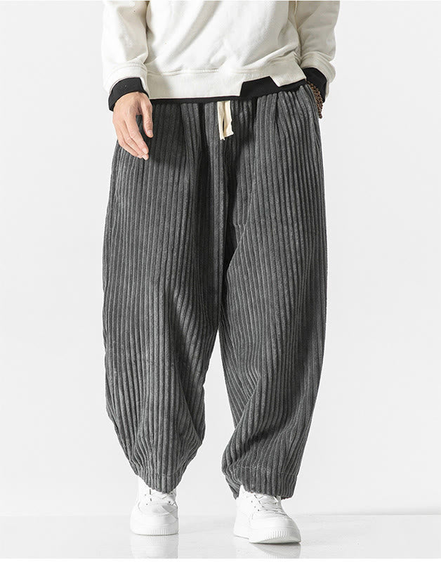 Buddha Stonesレトロ 冬 無地 メンズ ドローストリング コーデュロイ ハーレムパンツ ポケット付き - image 4