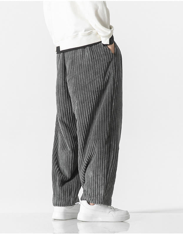 Buddha Stonesレトロ 冬 無地 メンズ ドローストリング コーデュロイ ハーレムパンツ ポケット付き - image 3