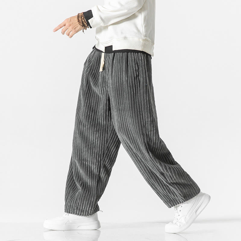 Buddha Stonesレトロ 冬 無地 メンズ ドローストリング コーデュロイ ハーレムパンツ ポケット付き - image 2