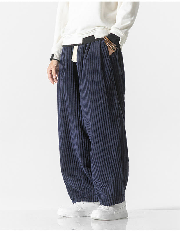 Buddha Stonesレトロ 冬 無地 メンズ ドローストリング コーデュロイ ハーレムパンツ ポケット付き - image 23