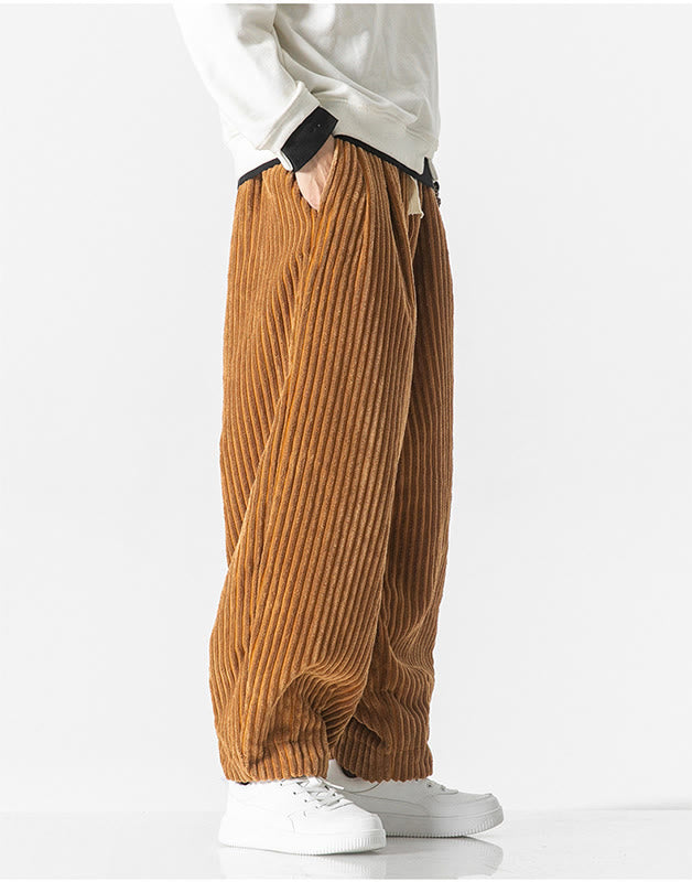 Buddha Stonesレトロ 冬 無地 メンズ ドローストリング コーデュロイ ハーレムパンツ ポケット付き - image 12