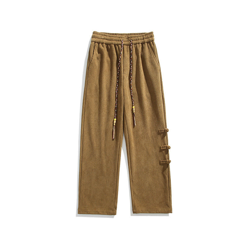 Buddha Stonesプレーンチャイニーズフロッグボタンデザイン ドローストリング メンズ コーデュロイパンツ ポケット付き - image 10