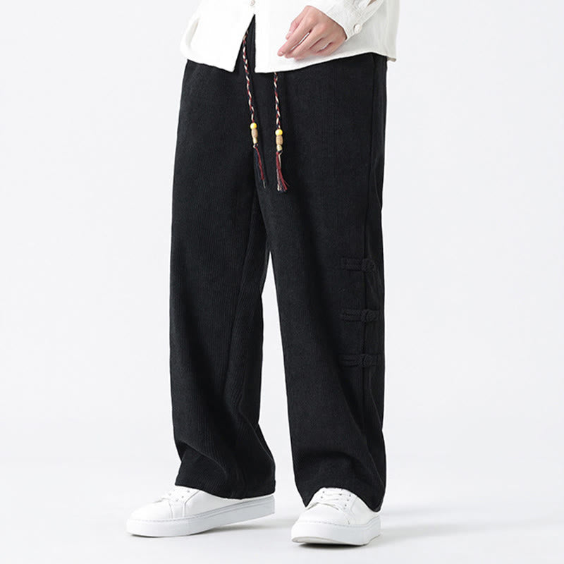 Buddha Stonesプレーンチャイニーズフロッグボタンデザイン ドローストリング メンズ コーデュロイパンツ ポケット付き - image 16