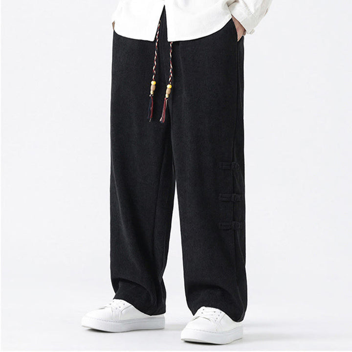 Buddha Stonesプレーンチャイニーズフロッグボタンデザイン ドローストリング メンズ コーデュロイパンツ ポケット付き - image 13