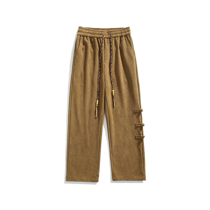 Buddha Stonesプレーンチャイニーズフロッグボタンデザイン ドローストリング メンズ コーデュロイパンツ ポケット付き - image 11