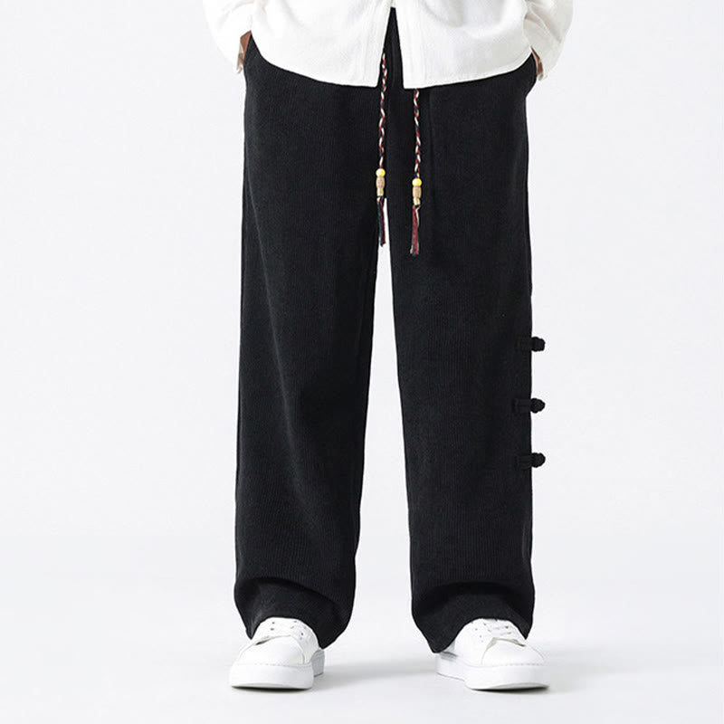 Buddha Stonesプレーンチャイニーズフロッグボタンデザイン ドローストリング メンズ コーデュロイパンツ ポケット付き - image 13