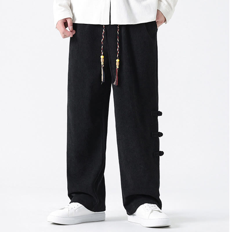 Buddha Stonesプレーンチャイニーズフロッグボタンデザイン ドローストリング メンズ コーデュロイパンツ ポケット付き - image 18