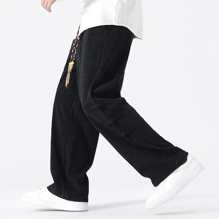 Buddha Stonesプレーンチャイニーズフロッグボタンデザイン ドローストリング メンズ コーデュロイパンツ ポケット付き - image 17