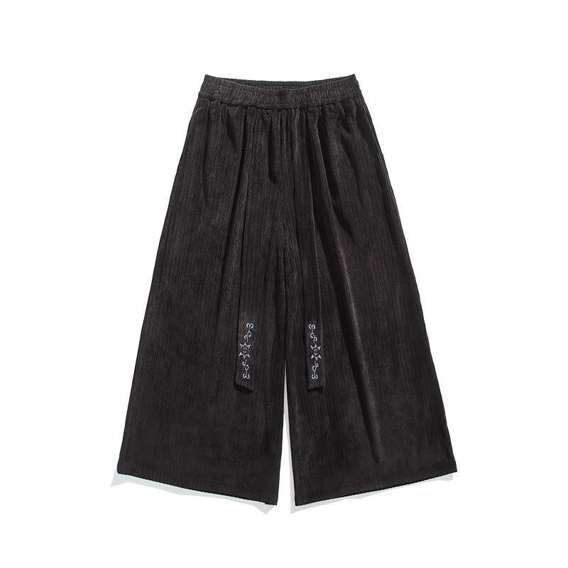 Buddha Stonesカジュアル刺繍 ドローストリングデザイン メンズ コーデュロイ ワイドレッグパンツ ポケット付き - image 21