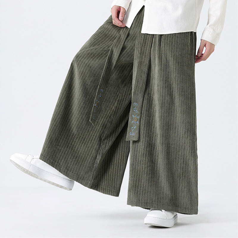 Buddha Stonesカジュアル刺繍 ドローストリングデザイン メンズ コーデュロイ ワイドレッグパンツ ポケット付き - image 10