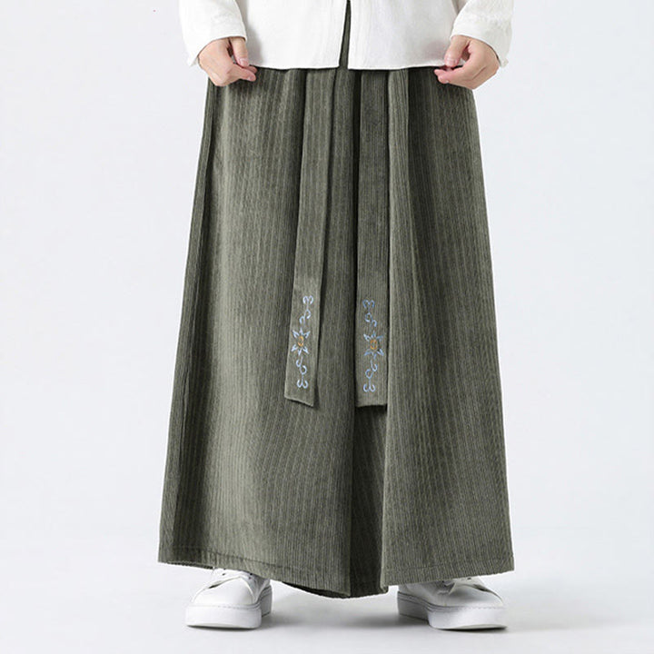 Buddha Stonesカジュアル刺繍 ドローストリングデザイン メンズ コーデュロイ ワイドレッグパンツ ポケット付き - image 4