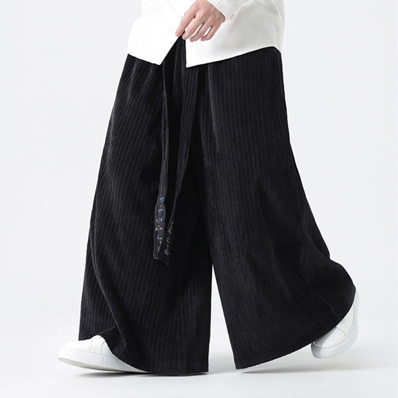 Buddha Stonesカジュアル刺繍 ドローストリングデザイン メンズ コーデュロイ ワイドレッグパンツ ポケット付き - image 17
