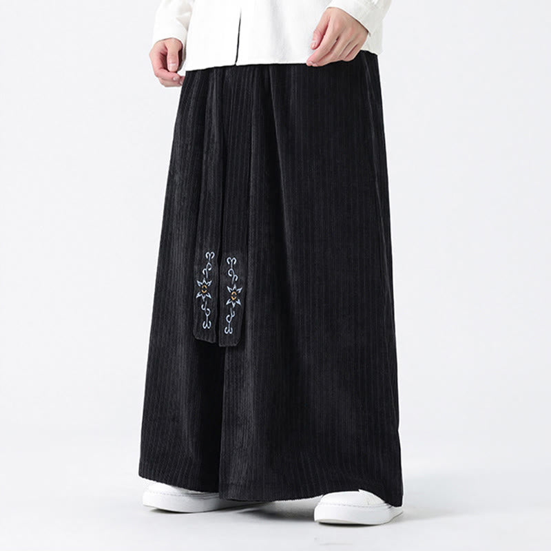 Buddha Stonesカジュアル刺繍 ドローストリングデザイン メンズ コーデュロイ ワイドレッグパンツ ポケット付き - image 19