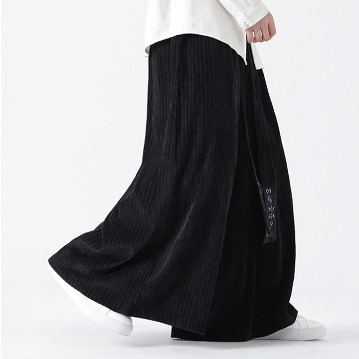 Buddha Stonesカジュアル刺繍 ドローストリングデザイン メンズ コーデュロイ ワイドレッグパンツ ポケット付き - image 15